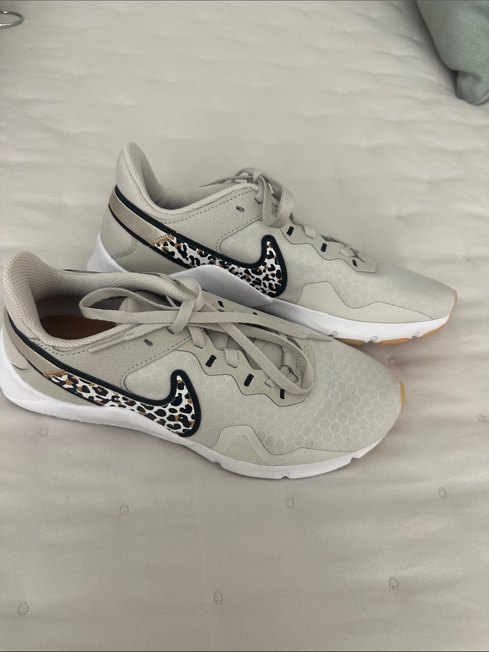 Nike Women’s Light Taupe Sneakers with Leopard Swoosh